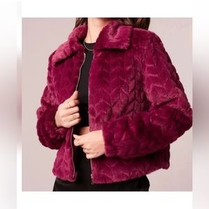 BOG Band Of The Free Val Faux Fur Chevron Jacket Eggplant NWT Size Medium